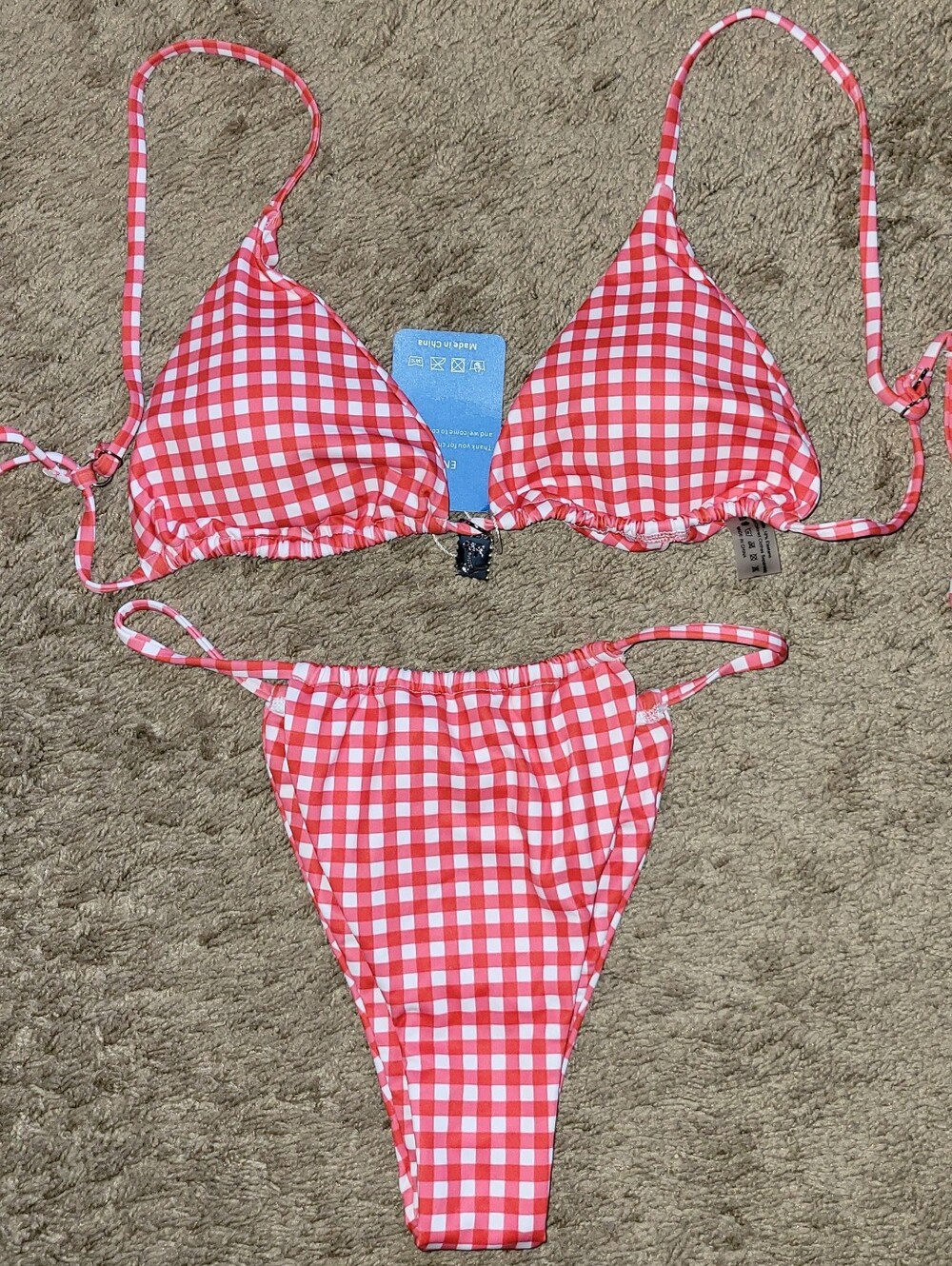 Red Gingham Triangle Bikini Set - Women Swim Bikinis